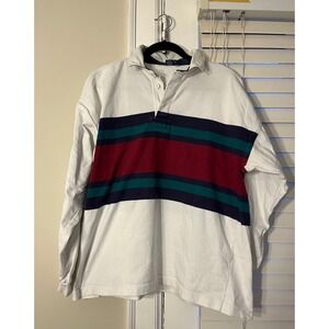VTG Gant USA Made Rugger Rugby Polo Long Sleeve Color Block Burgundy Teal Men L